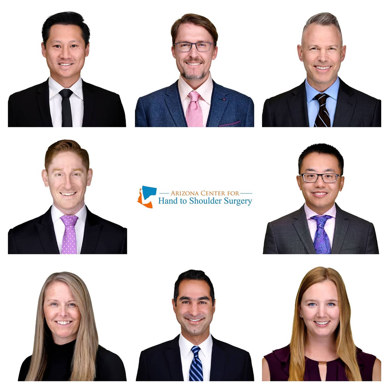 A collage of several surgeon headshot in front of a white background